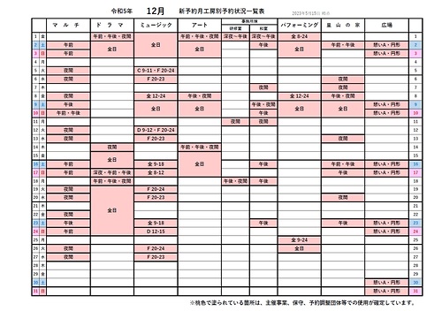 工房別予約状況一覧表